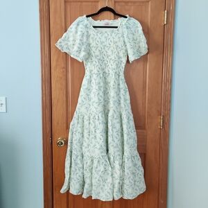 Ivy City Co Pale Blue Floral Maxi Dress with Puff Sleeves